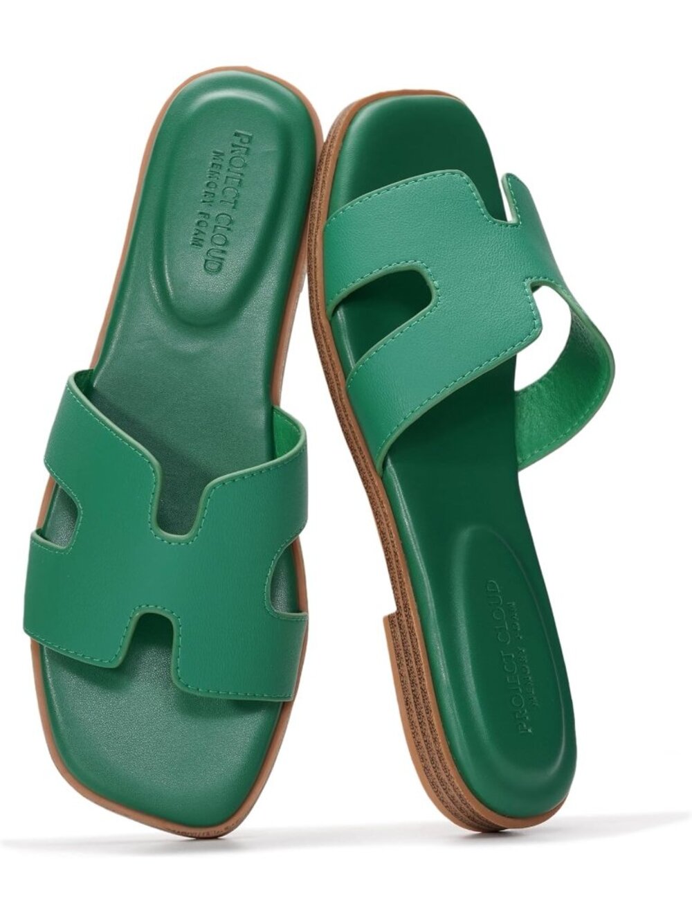 Women Emerald Green Genuine Leather Sandals Flat Slide Mule Memory Foam Footwear